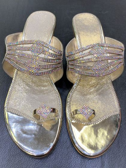 Golden colored stone embedded one toe sandal - Ash Creations
